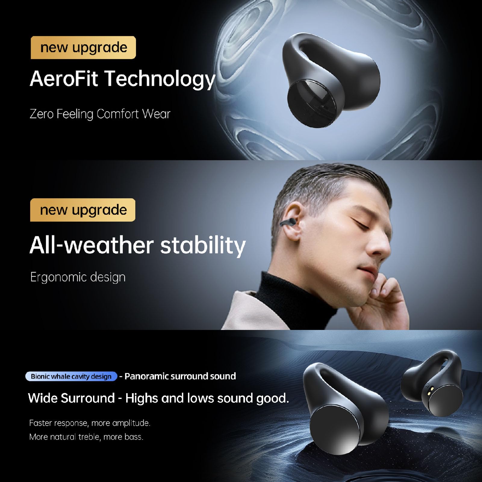 Cuffie a conduzione ossea Wireless Bluetooth 5.3 Auricolari con clip Resistenti al sudore Leggeri Comodi per la corsa Allenamenti in palestra Orecchie piccole Lega di allum
