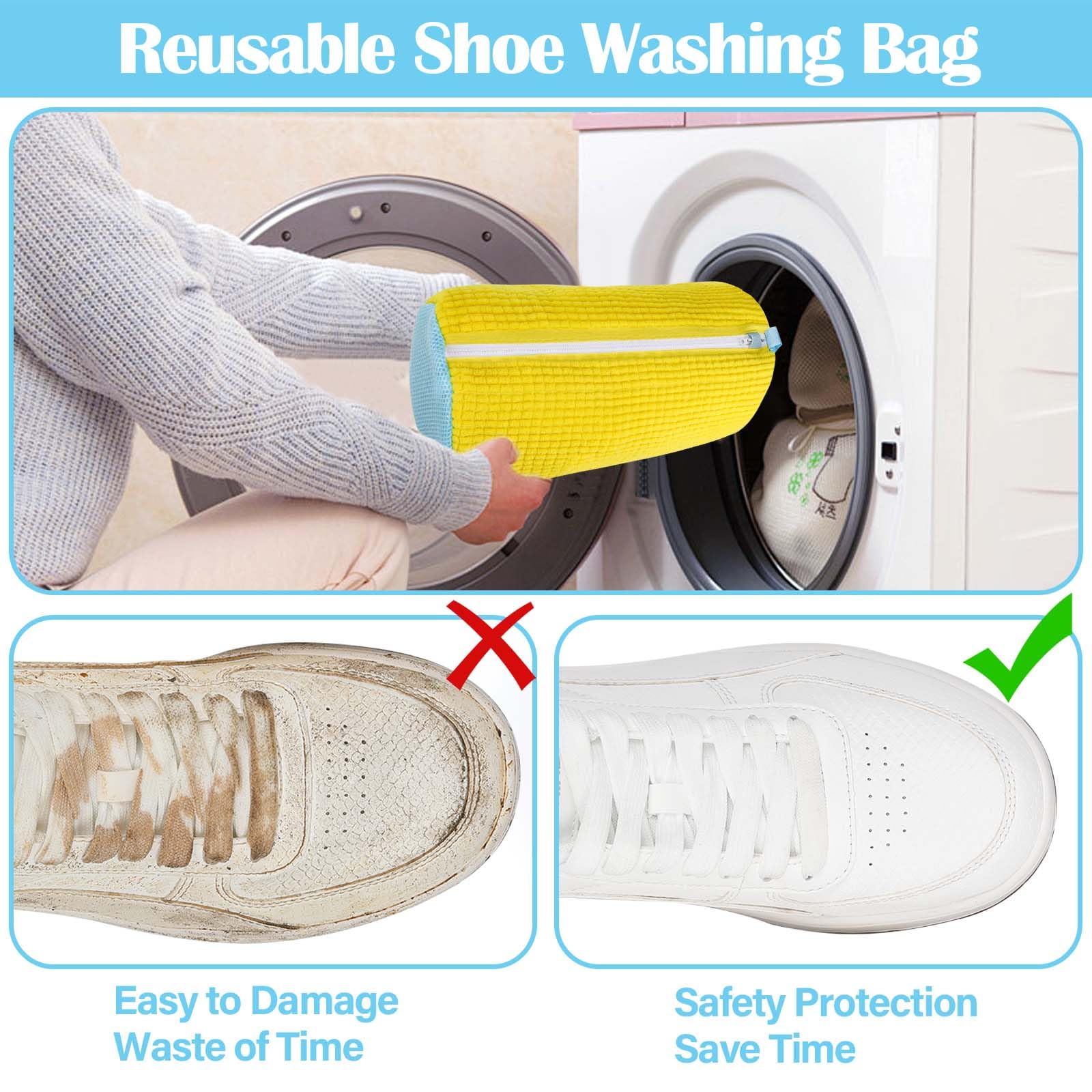 Farerkass Bolsa para Lavar Zapatos para Lavadora, 2 Piezas Bolsa Lavadora Zapatillas con Cremallera, Reutilizable Bolsa Malla para Lavadora Secadora Zapatos — view 5
