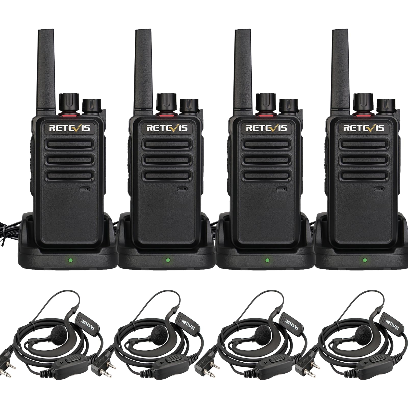 Retevis RT668 Walkie Talkie PMR446 Ricetrasmittenti VOX Anticaduta Antipolvere Auricolari 4 Pezzi Nero
