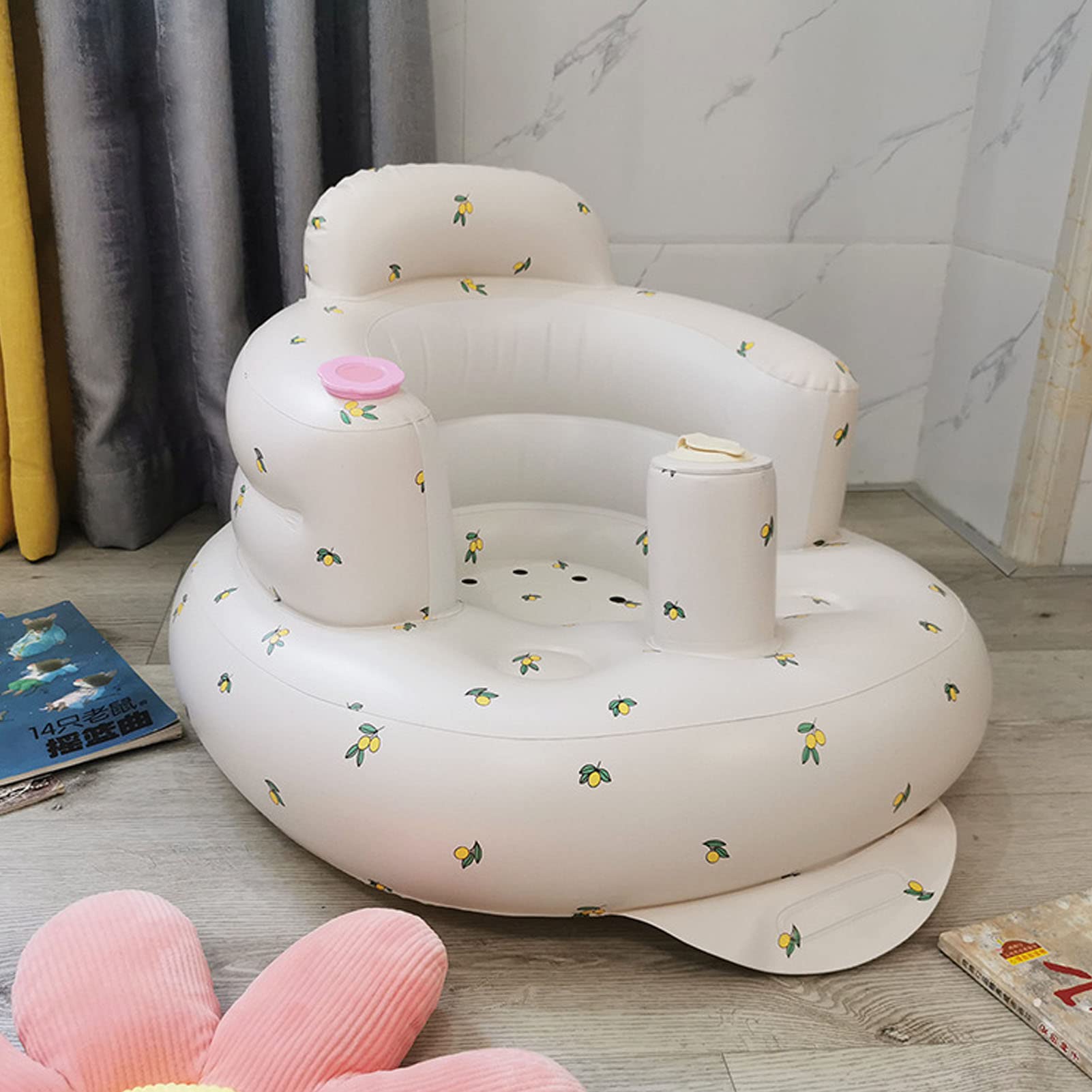 Opblaasbare babyzitje, babysteunstoel, draagbare babyvloerstoel voor baby's van 3-36 maanden, opblaasbaar babyzitje om op te zitten, babyrugsteunbank met ingebouwde luchtpomp (A