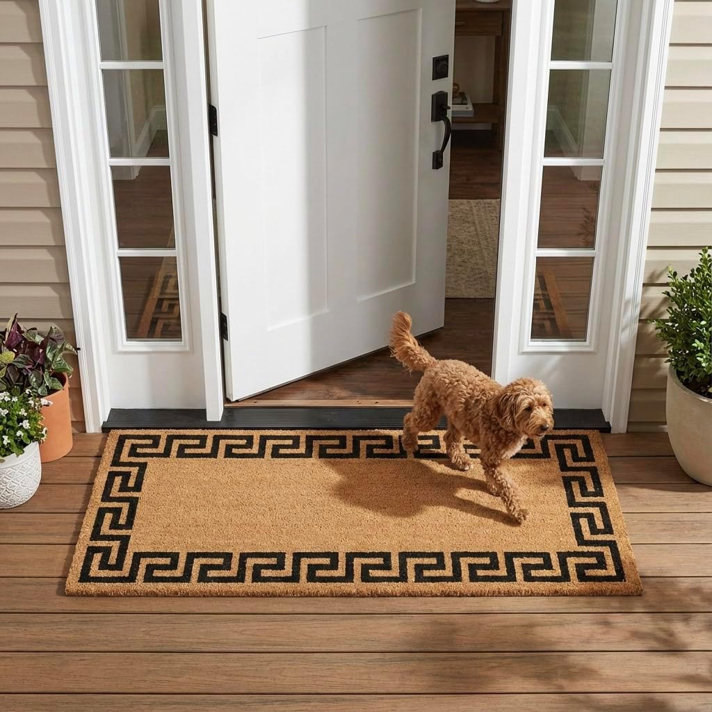 Kempf Greek Key Natural Coco Doormat, 22 by 47 by 0.5-Inch