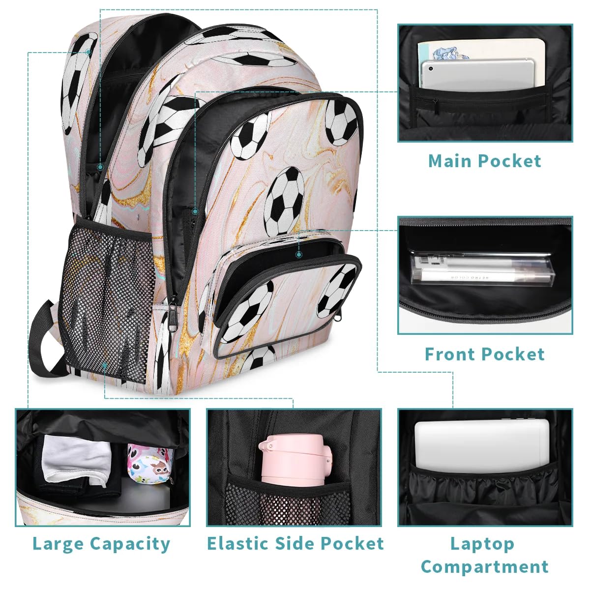 Sportowa piłka nożna marmurowy plecak wielofunkcyjny duży plecak szkolny torba na książki plecak piłkarski plecak podróżny na co dzień laptop plecak dla dzieci chłopców dziewcząt mężczyzn kobiet,