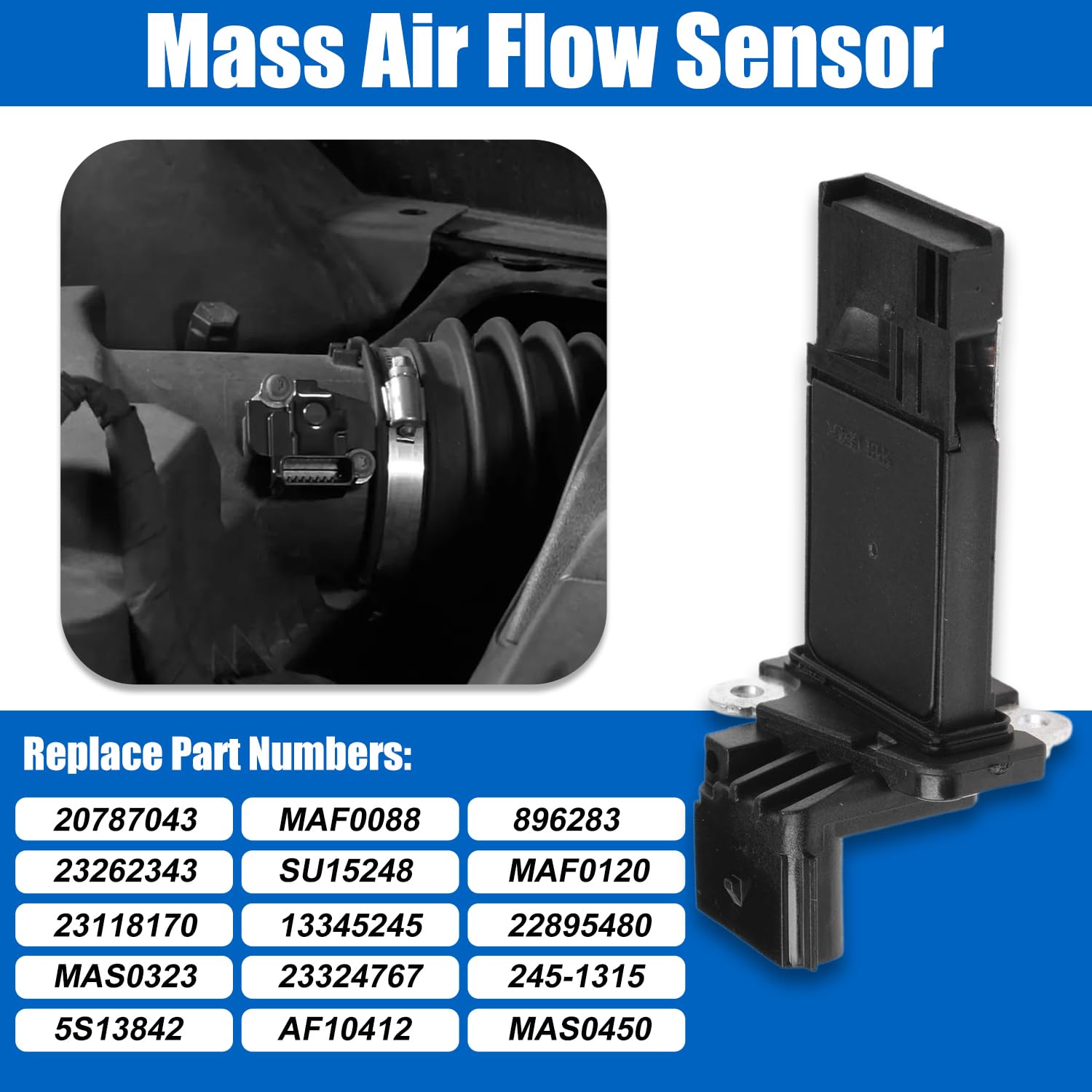 Mass Air Flow Sensor MAF for Chevy Camaro Caprice Equinox Impala Malibu Silverado Tahoe Traverse GMC Sierra 1500 Yukon Cadillac ATS CT6 Escalade SRX XT5 Buick Enclave Envision Lacrosse Regal 23262343