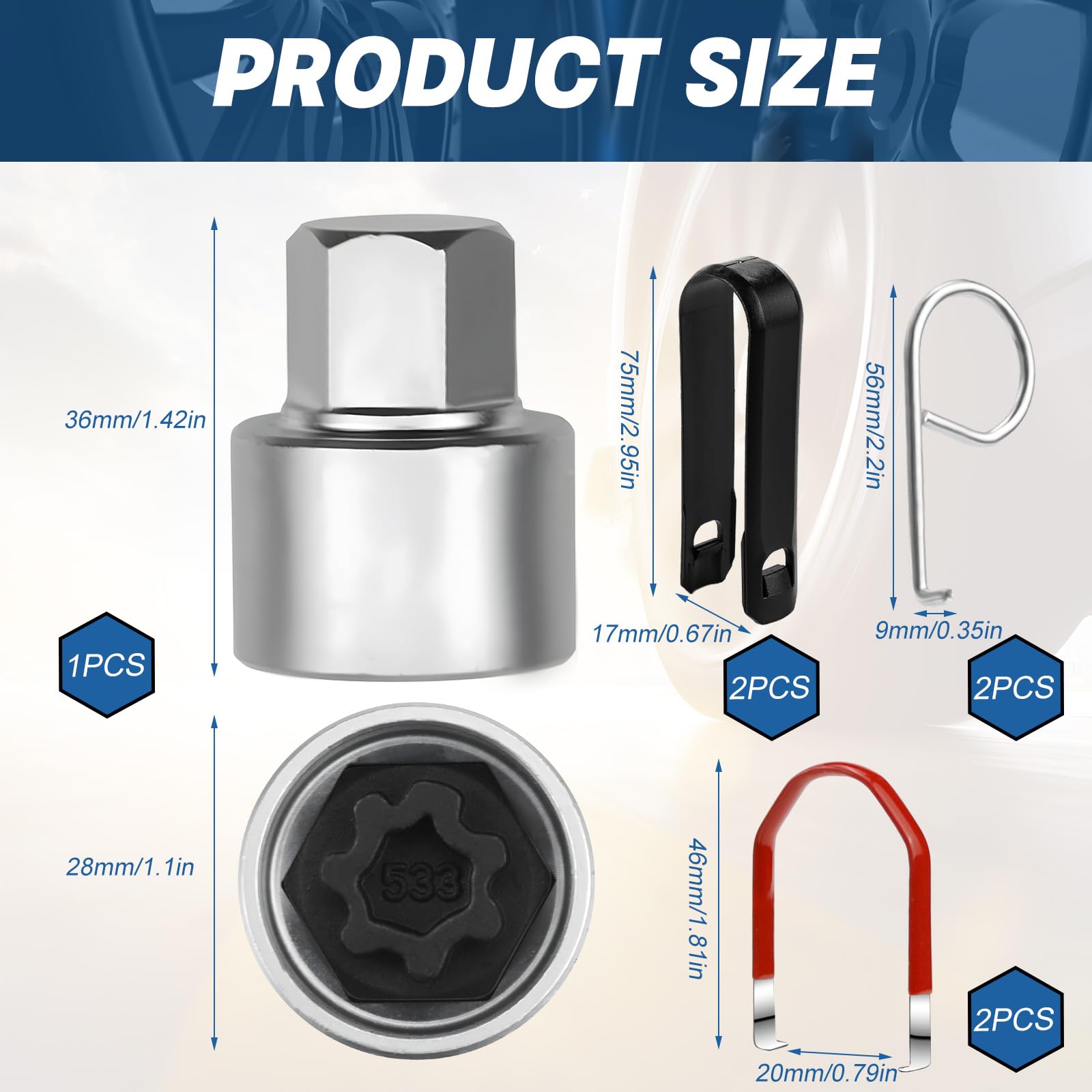 CHRI Adaptador 533 para candado de llanta, extractor (533)