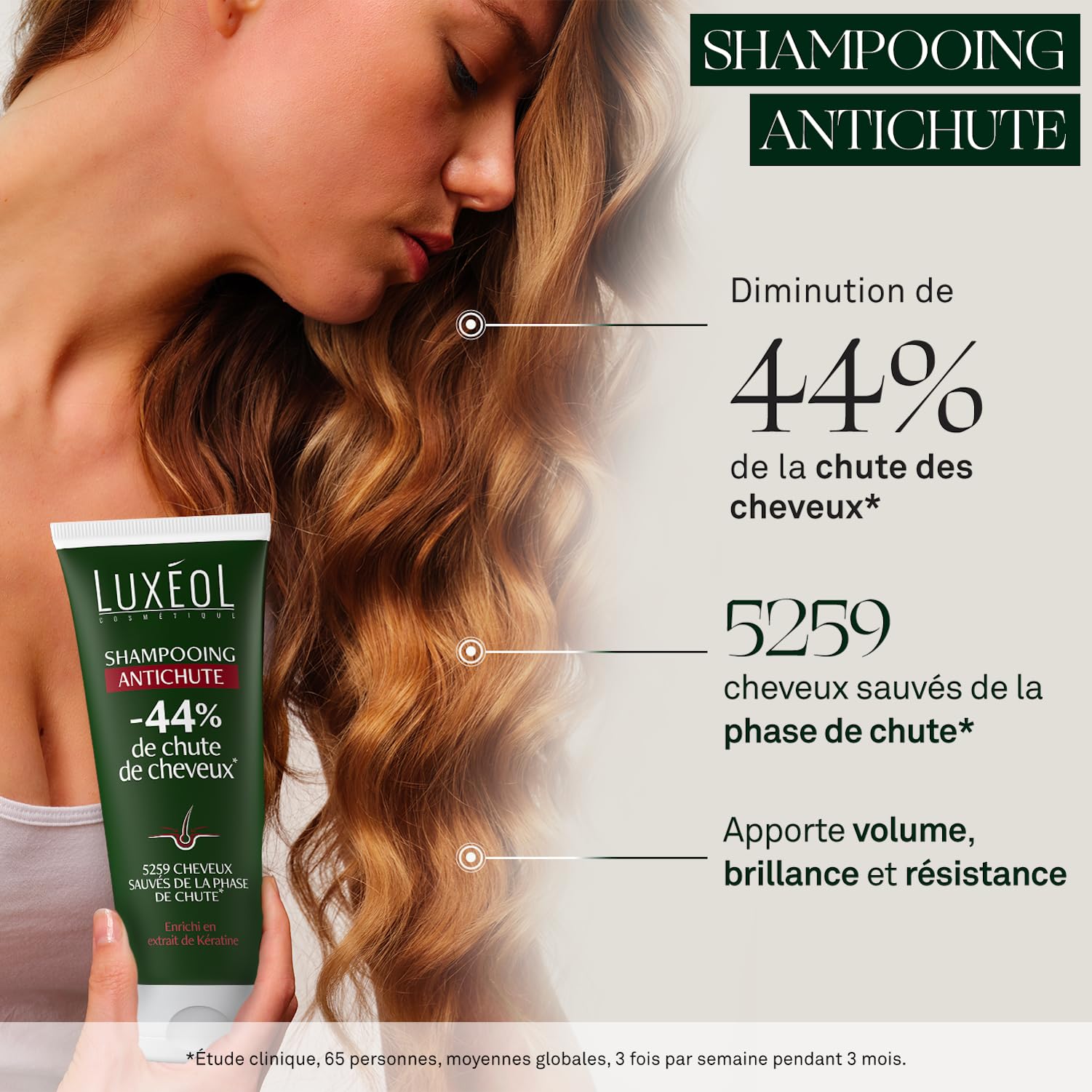 LUXEOL -44%(1) De Chute De Cheveux - Complément Alimentaire Chute De Cheveux Réactionnelle (3 Mois, 90 Gélules) + Shampooing & Après-Shampooing Antichute 200ml - Fabriqués En Europe