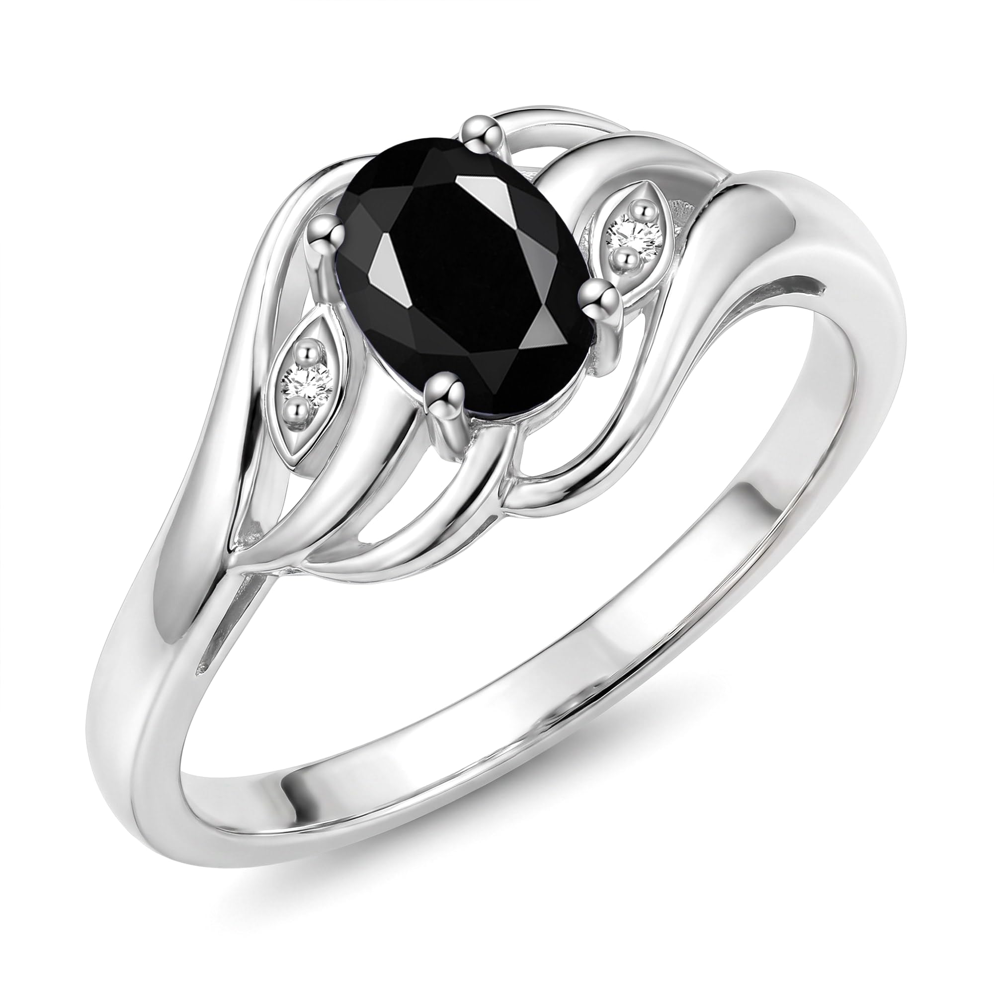 Rylos Ring featuring Classic Style, 6X4MM Birthstone Gemstone, &amp; Diamonds - Elegant Jewelry for Women in Sterling Silver, Sizes 5-10