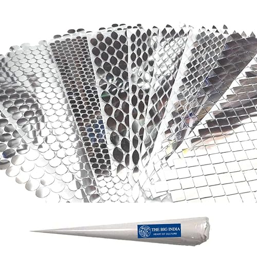 Mirror Sticker Sheets for lippan Art & Craft (5000+ Mirrors) 10 Sizes & Shapes with Ceramic Cone | Mosaic Art Material | Diwali Decoration, Embroidery Work, Foil Material Waterproof, Strong Adhesive