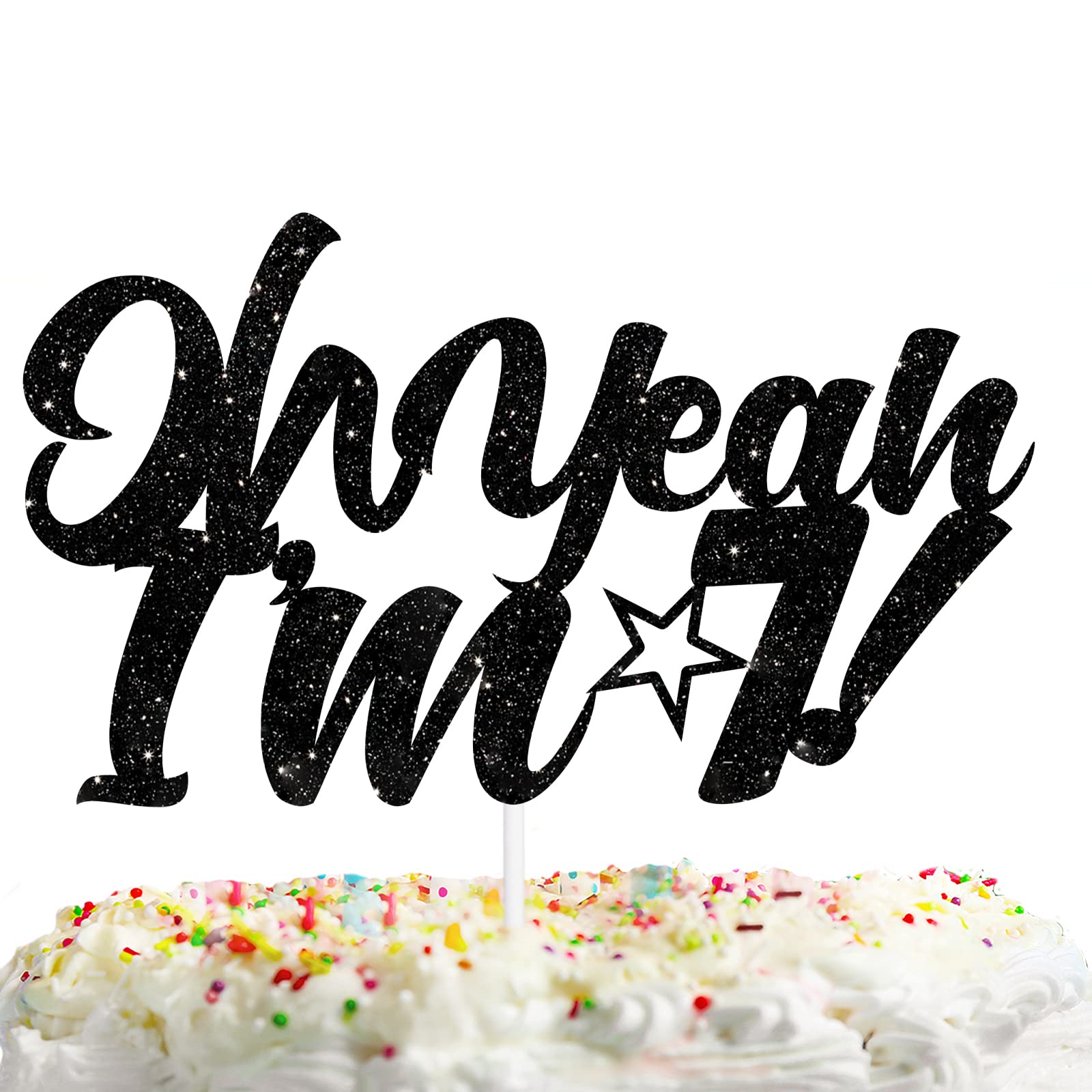 HEYUWING Black Glitter Cake Oh Yeah I’m 7 Star Theme Decor Supplies Boy Girl Happy 7th Birthday Party Decoration