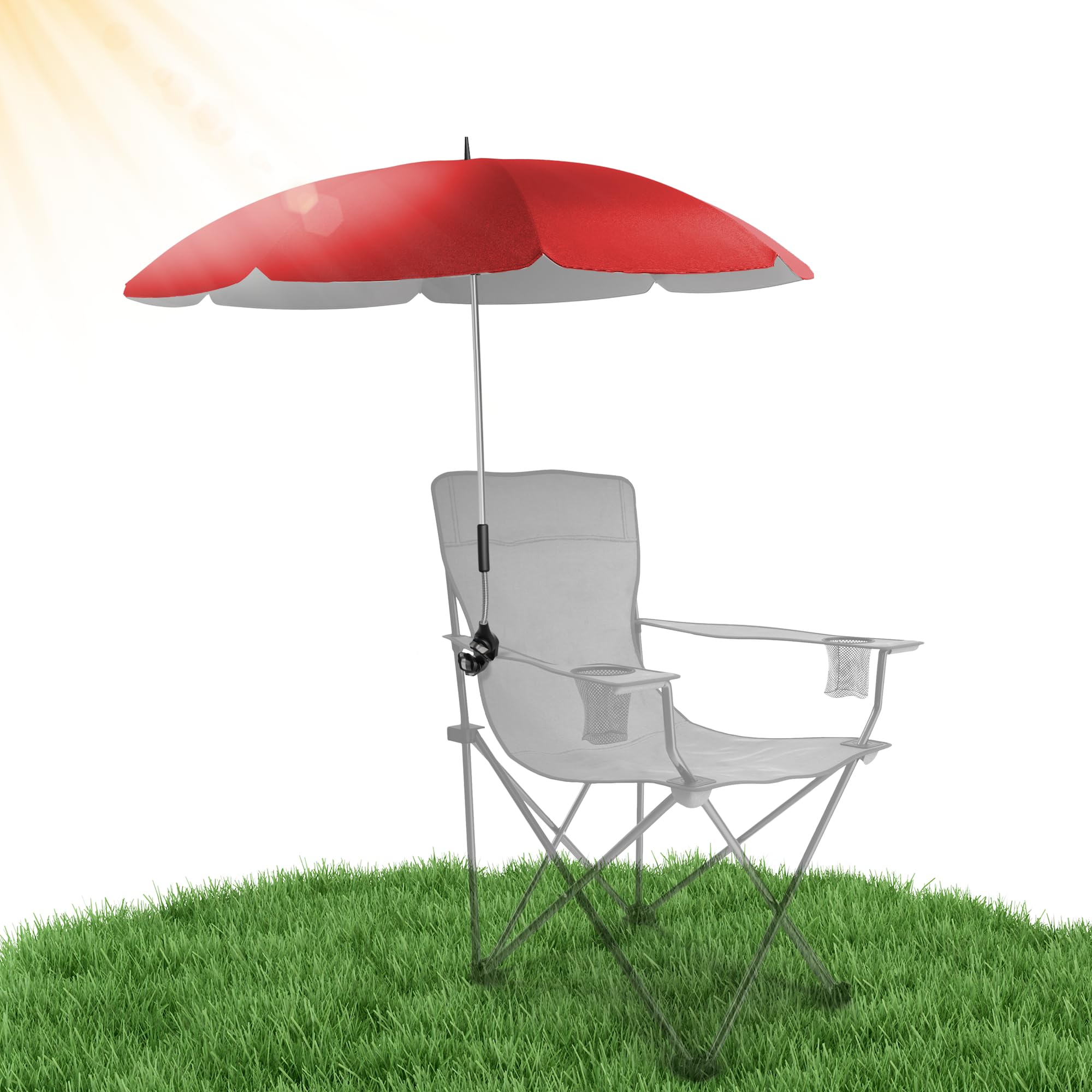 STYNGARD SAN FRANCISCO - Sombrilla para silla con protección UV (50 + / 120 cm de diámetro con voladizo, abrazadera para silla de camping, sombrilla para silla con abrazadera universal)
