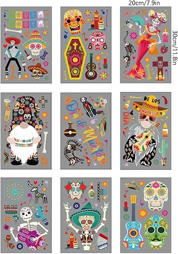 Miniatura 2 de Dia de Los Muertos - Calcomanías para ventana del Día de los Muertos, decoración de ventana de Halloween con flores, calavera de azúcar, esqueleto,