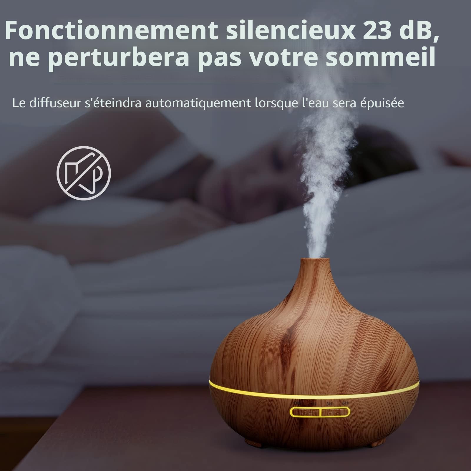 500ml Diffuseur d'Huiles Essentielles, Humidificateur Ultrasonique Diffuseur Aromathérapie avec 7 Couleurs Lumières LED, Arrêt Automatique,pour la Maison,Salon,Yoga,Spa, Jaune