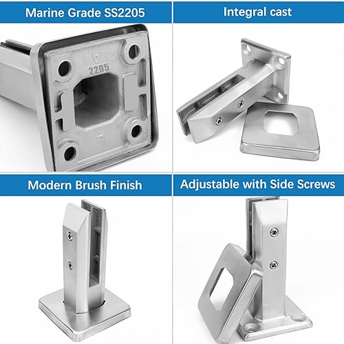Miniatura 6 de LukLoy Marine Grade SS2205 - Abrazadera de vidrio para valla de piscina para proyectos de ciudad costera, cepillado (1, 33.86 oz, SS2205)