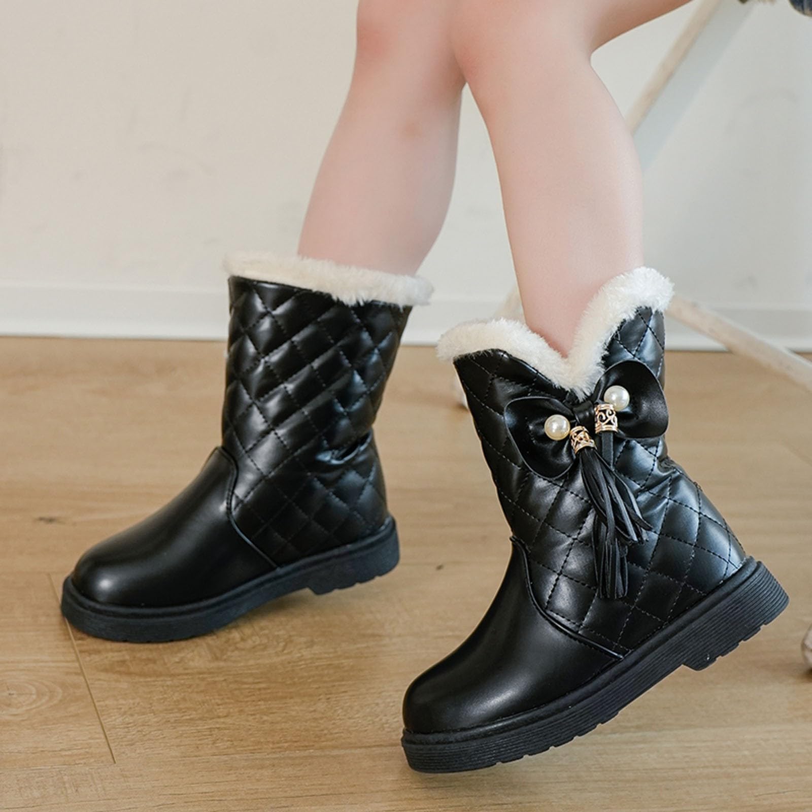 Botas para niños Botas de Nieve de otoño e Invierno para niñas, Gruesa, Antideslizantes, cálidas, cómodas, Botas con de Color (Black, 28 Little Child)