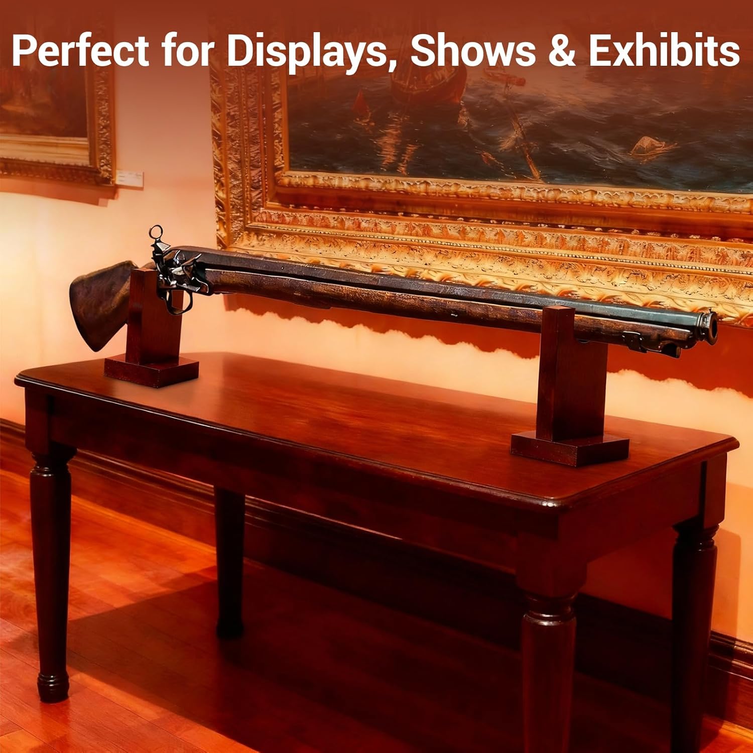 Wood Gun Display Stands, U-shaped Top Rustic Wood Display Stands Rifle Rack Gun Rack for Smaller Rifles Long Guns Firearms Weapons Collectables, Displays, Shows, Exhibits