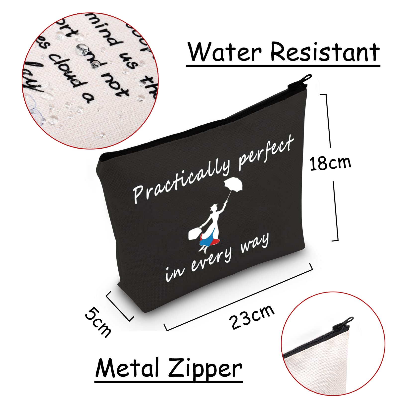 JXGZSO Mary Quote Makeup Bag Zipper Bag Practically Perfect in Every Way Movie Inspired Gift (ractically perfect in every way black)