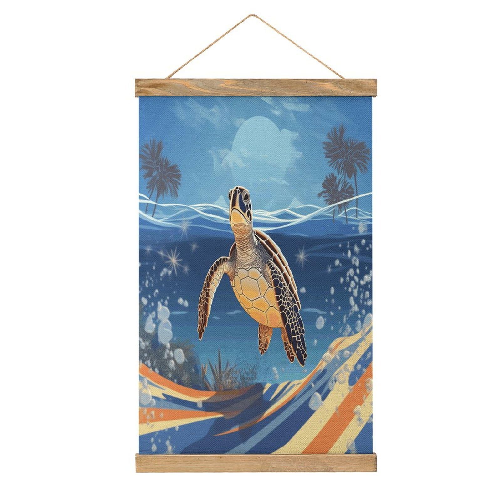 FekiLoot Ocean Turtle on The Beach Linen Hanging Painting Vintage Poster Hanger Frame Wall Decor Art Painting Printed on Linen Without Fading Living Room Office Bedroom Playroom Apartment Decor