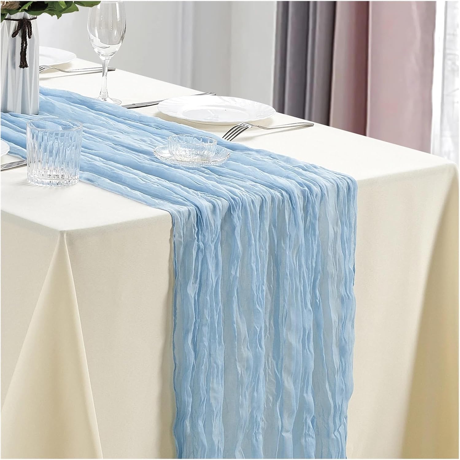 Table Runner 10Pcs Cheesecloth Table Runner Gauze Table Runner 40x270cm Romantic Table Runner for Wedding Bridal Shower Birthday Party(Light Blue)