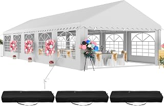 DWVO 16x32FT Heavy Duty Party Tents Sturdy PVC Wedding Event Pavilion, White Canopy with Enhanced Galvanized Frame, Spacious Roof, Detachable Side Panels, and 3 Handy 600D Oxford Storage Pouches