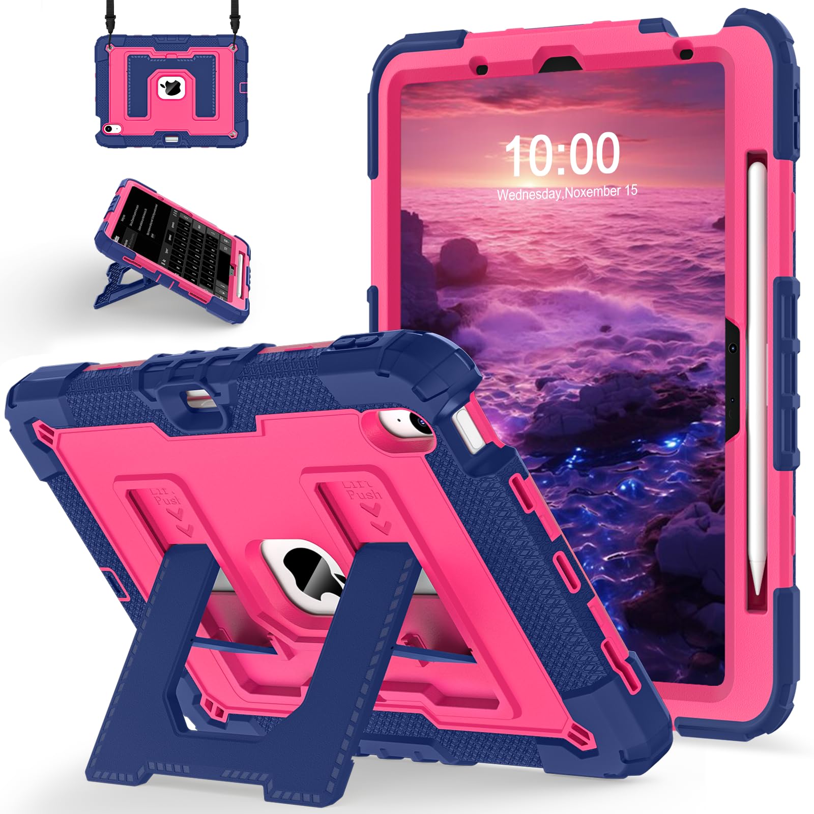 for iPad Air 11 Inch M4 (2026) /M3 (2025) /M2 (2024) iPad Air 5th/4th Generation Case 10.9 Inch (2022/2020),Military Grade Shockproof iPad Case Air 11 Inch with Pencil Holder, Navy Pink