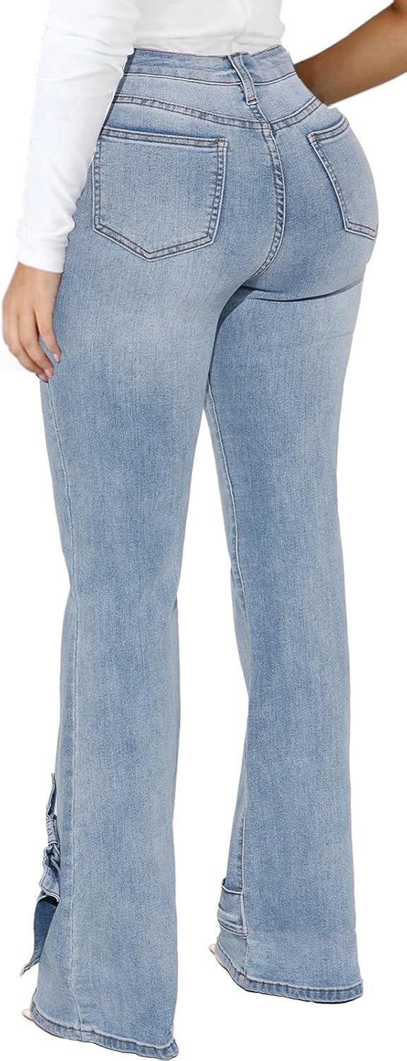 CuteCherry Women Bell Bottom Jeans High Waist Bell Bottom Flared Jean - Image 2