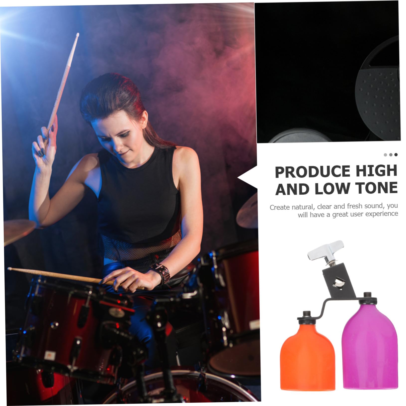 Cencerro para Batería de Tono Alto Soporte Ajustable y Tornillo, Accesorio para Instrumento de Percusión Compatible Drum Set y Drum Kit