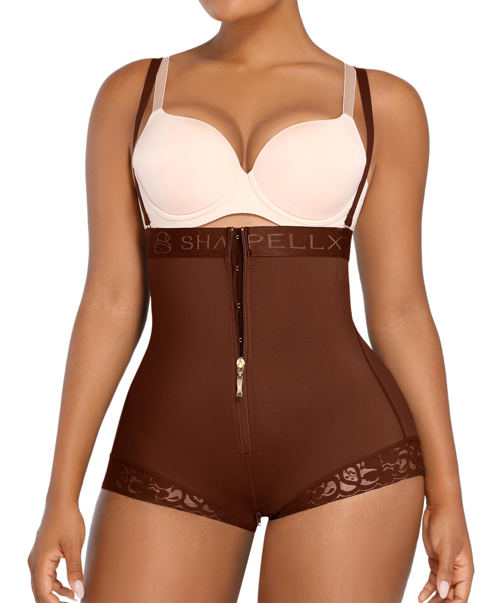 SHAPELLX Fajas Colombianas Shapewear for Women Tummy Control Postpartum Body Shaper Butt Lifting Open Bust Bodysuit