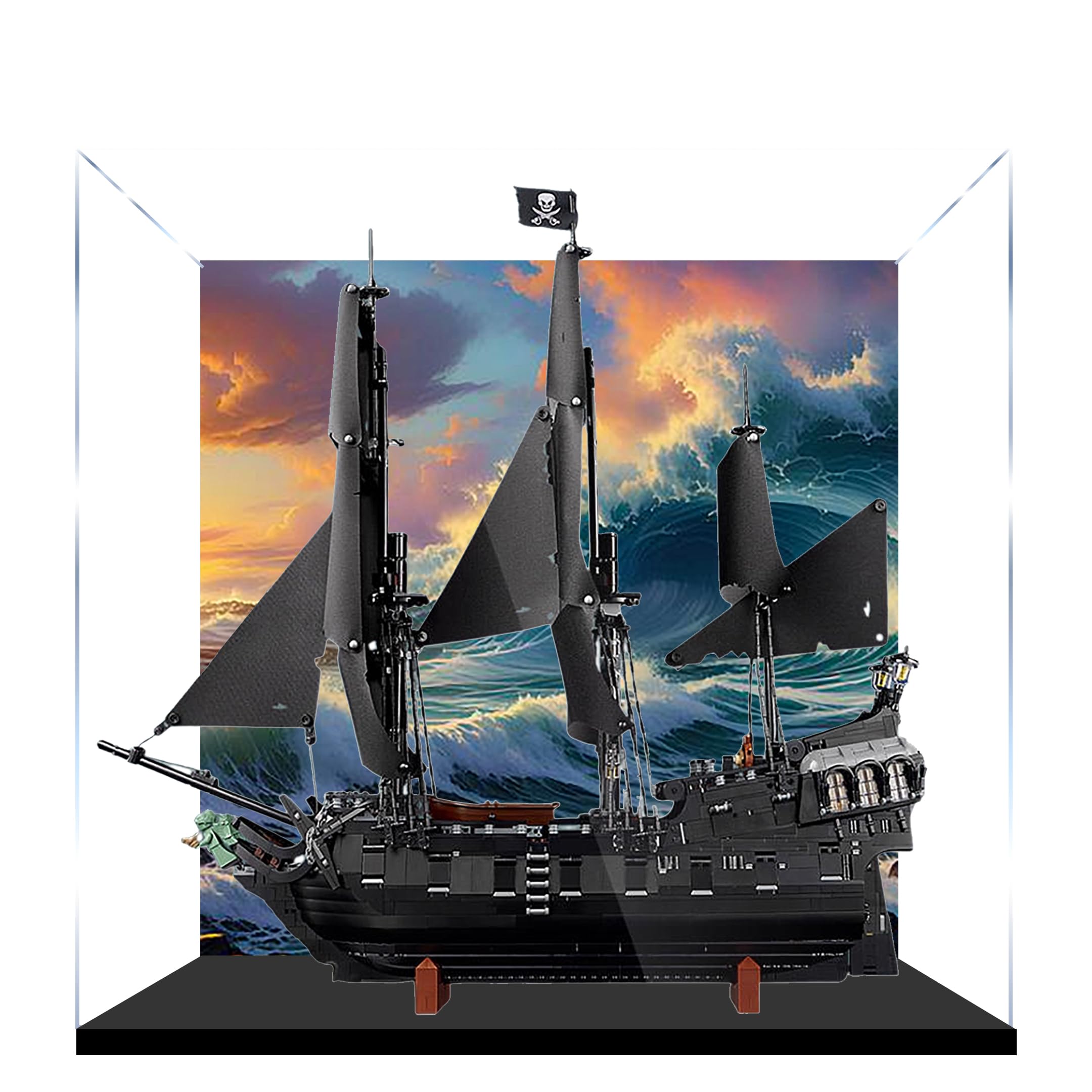 Acrylic Display Case for Lego 10365 Black Pearl Pirate Ship Building Set, Dustproof Transparent Box - Only Display Case, Display Box Compatible with Lego 10365 (Back spray 3MM A)