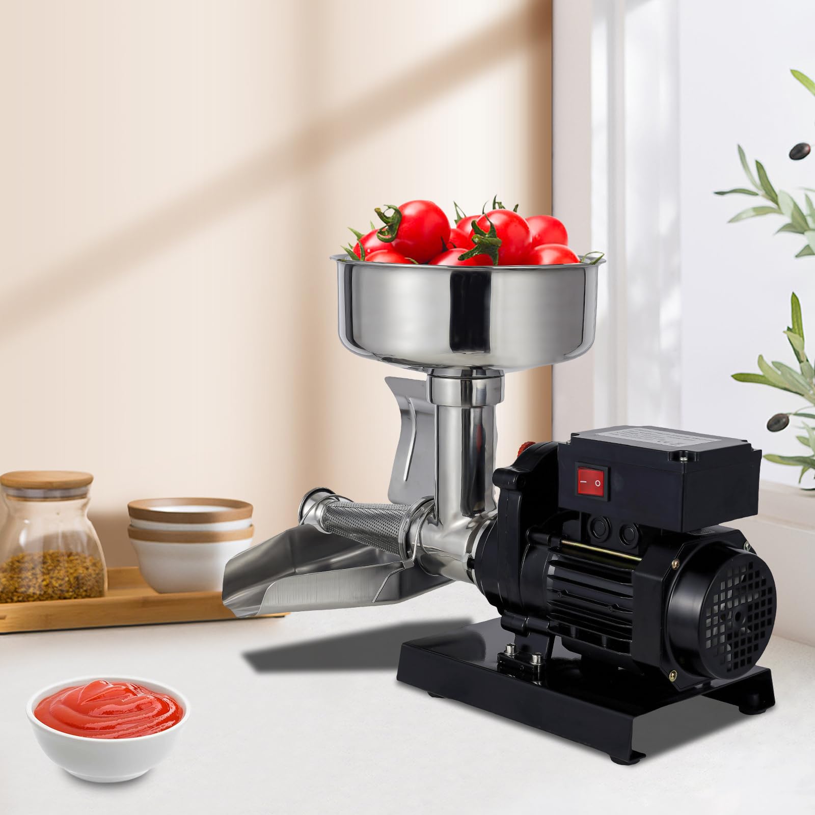 Machine Électrique Presse-Tomates 450 W – Acier Inox, Sauce Tomate Fraîche, Fraises, Myrtilles, Préparation Rapide & Facile
