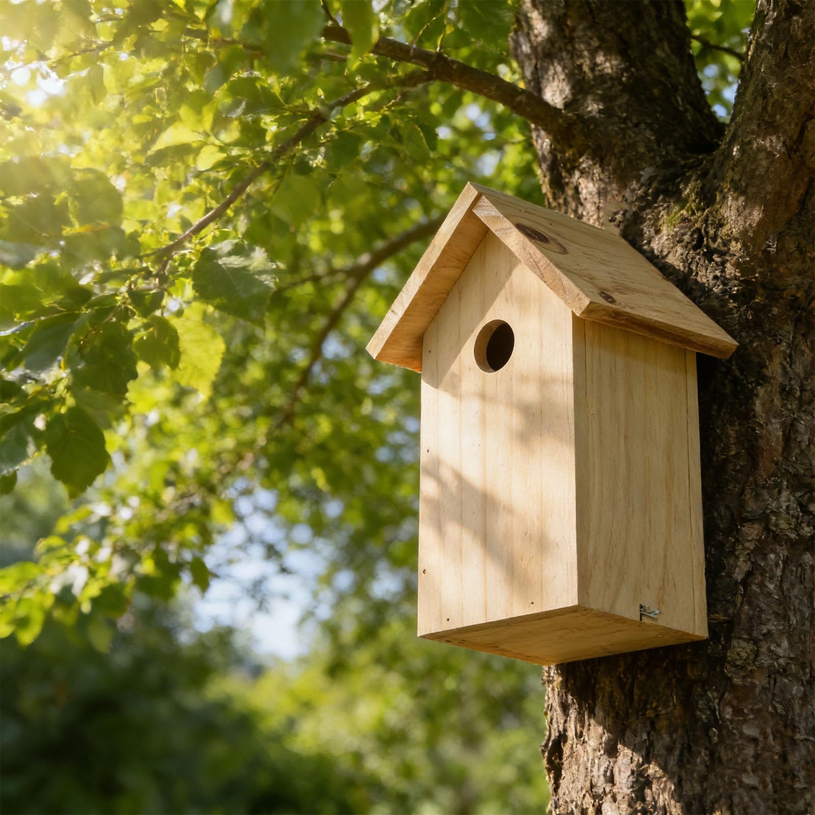 Genérico Casita para Pájaros De Madera Natural, Fabricada En Pino con Un Diseño Resistente A La Intemperie, Superficie Pintada Personalizable, Entrada De 3 Cm + Dimensiones De 26 X 14,5 X 12,3 Cm