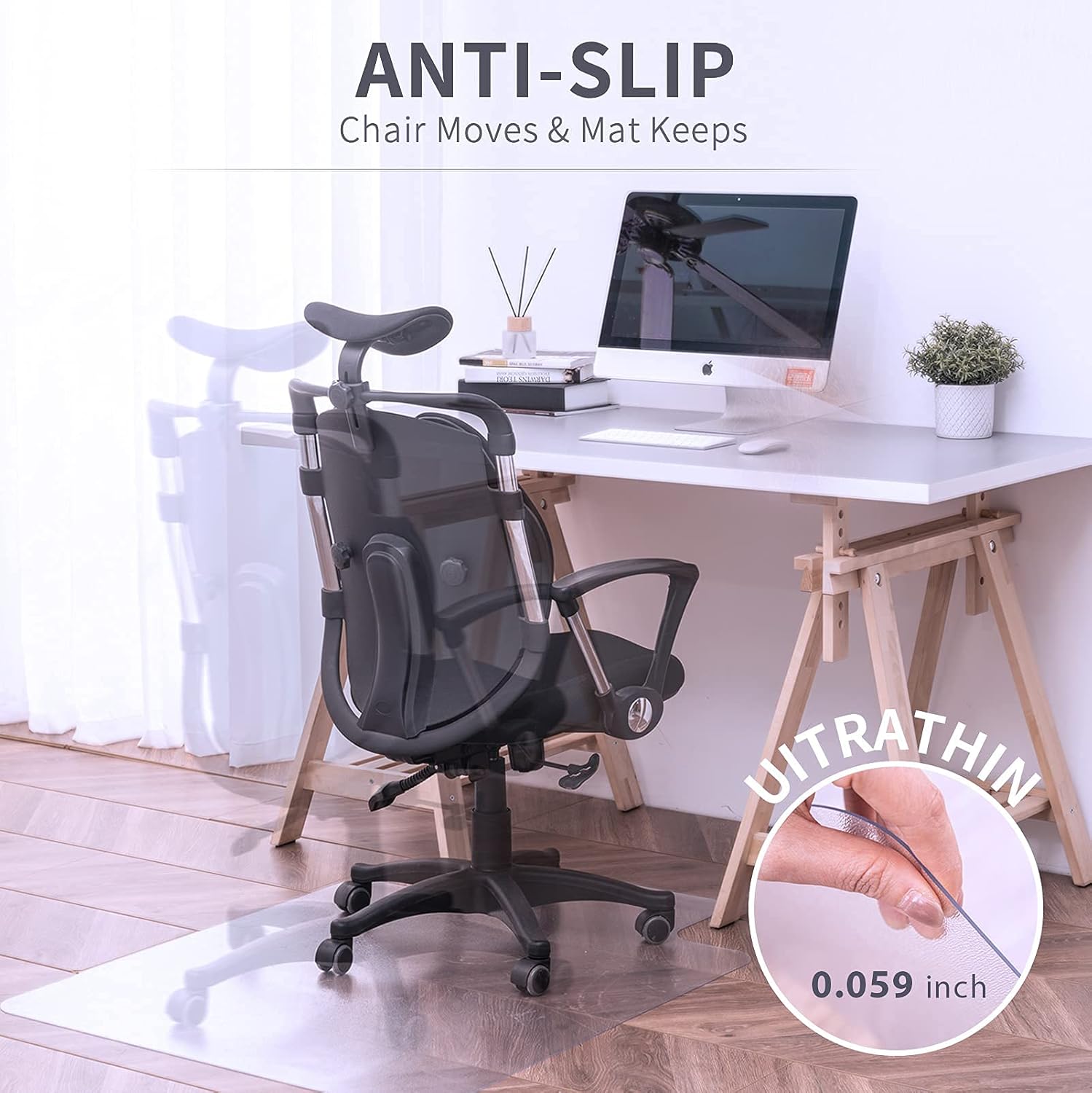 ROSMARUS Office Chair Mat for Hardwood Floor 30" x 47", Clear Hard Floor Chair Mats for Home Office, Under Desk Mat for Rolling Chair Floor Protector PVC Transparent Mat, Rectangle : Office Products