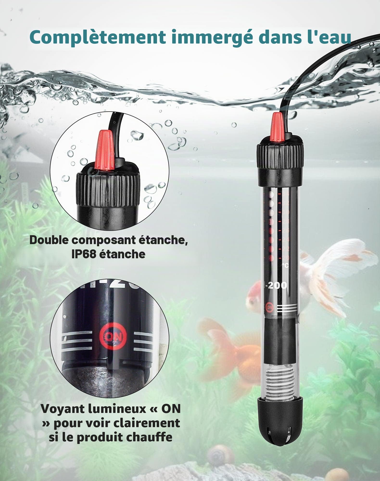 NETONDA Chauffage d'aquarium Réglable 30 l 25 W Résistance Aquarium avec Thermostat 20-34 °C pour Réservoirs à Poissons et Aquarium