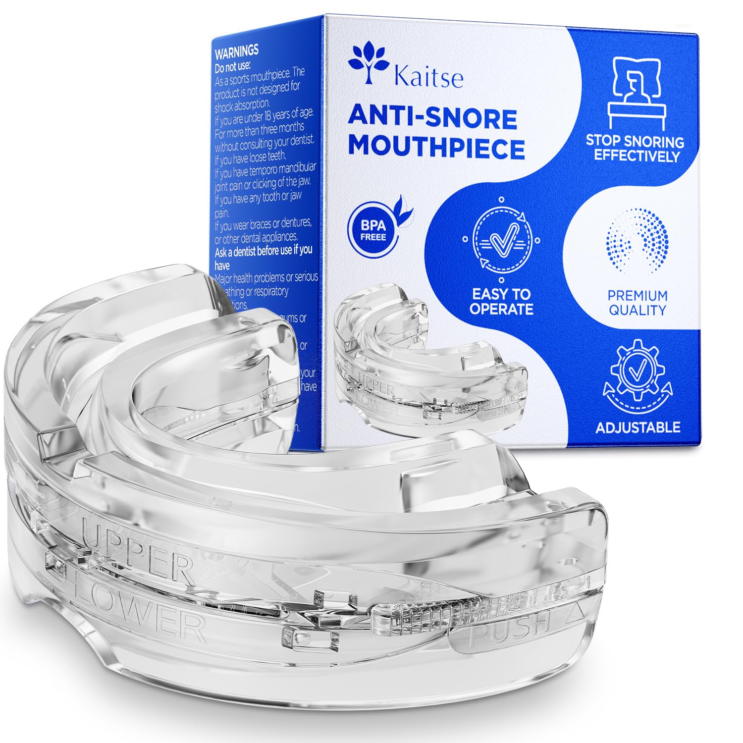 Kaitse Anti Snoring Devices for Sleep: Adjustable Snoring Solution - Essentials for men obese snorers aged 20-45 - Medium size (Transparent ）