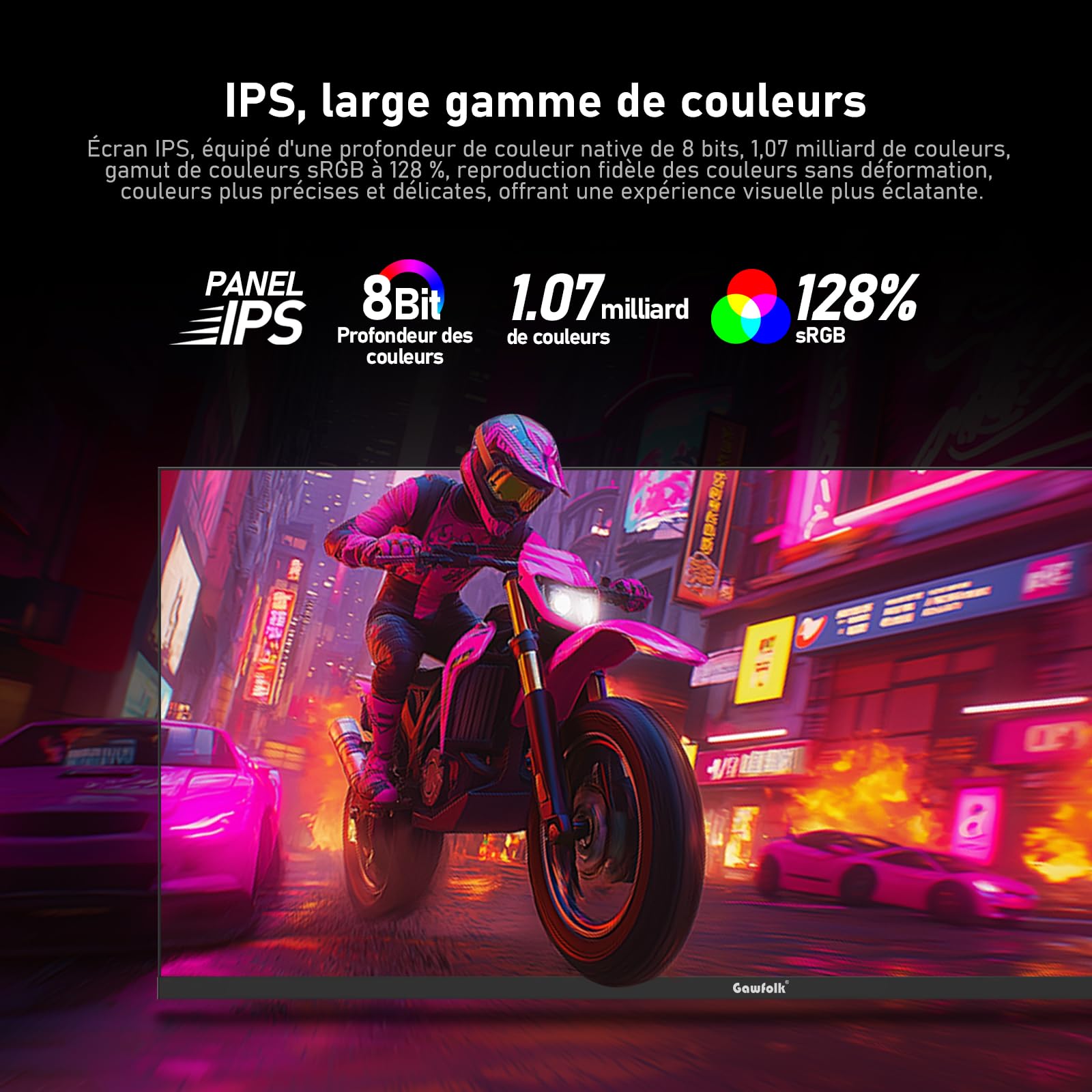 Gawfolk Écran PC IPS Ultra-Large de 34 Pouces，Moniteurs de Jeu 165Hz, 21:9 UWQHD (3440x1440), Adaptive Sync, 128% sRGB, Haut-Parleur intégré,DisplayPort, HDMI, VESA 75 * 75MM- Noir - 4