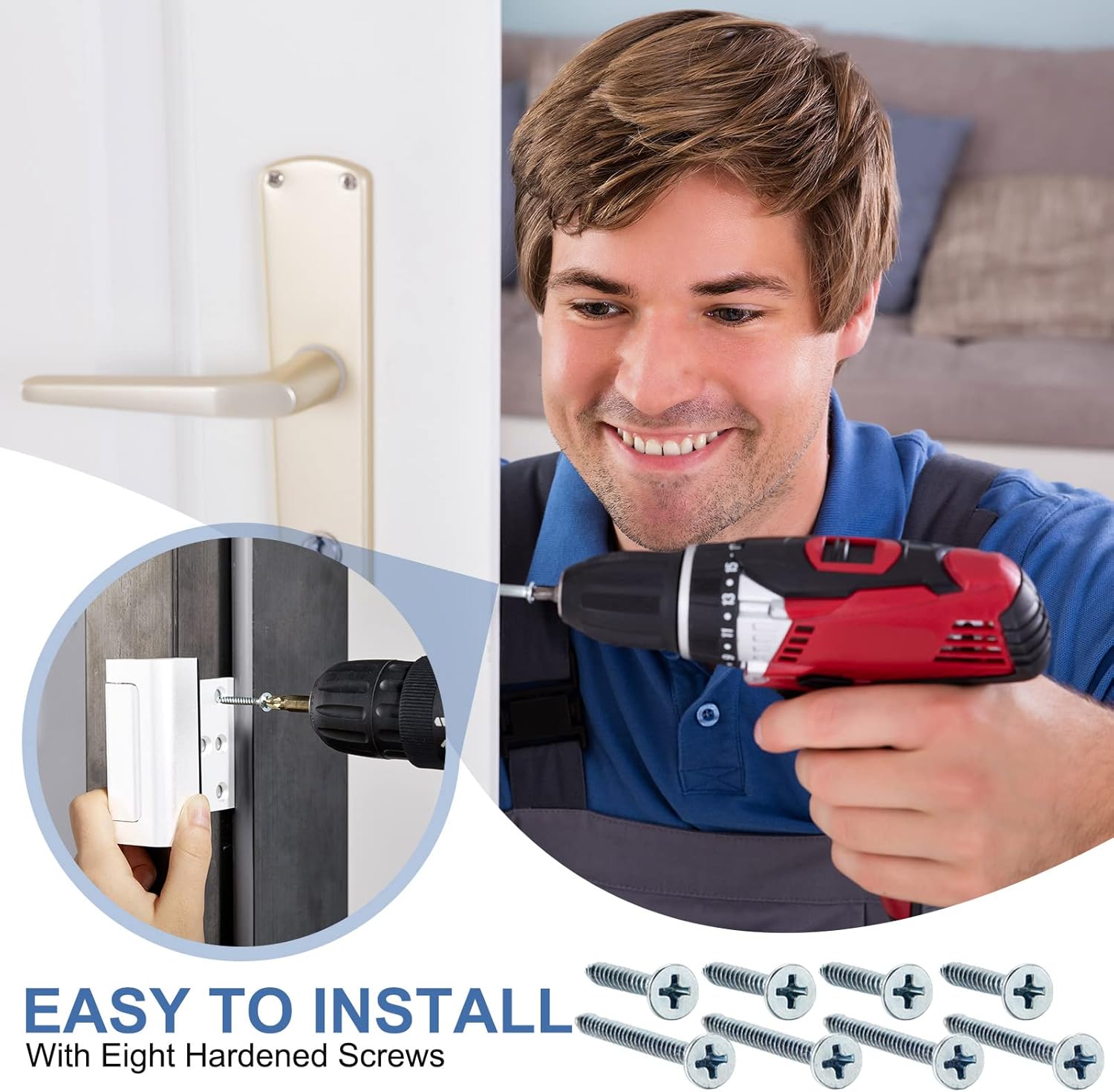 6 Pack Home Security Door Lock Reinforcement with 48 Pcs Screws Child Proof Door Locks for Inside Upgrade Lock to Defend Your Home(White)