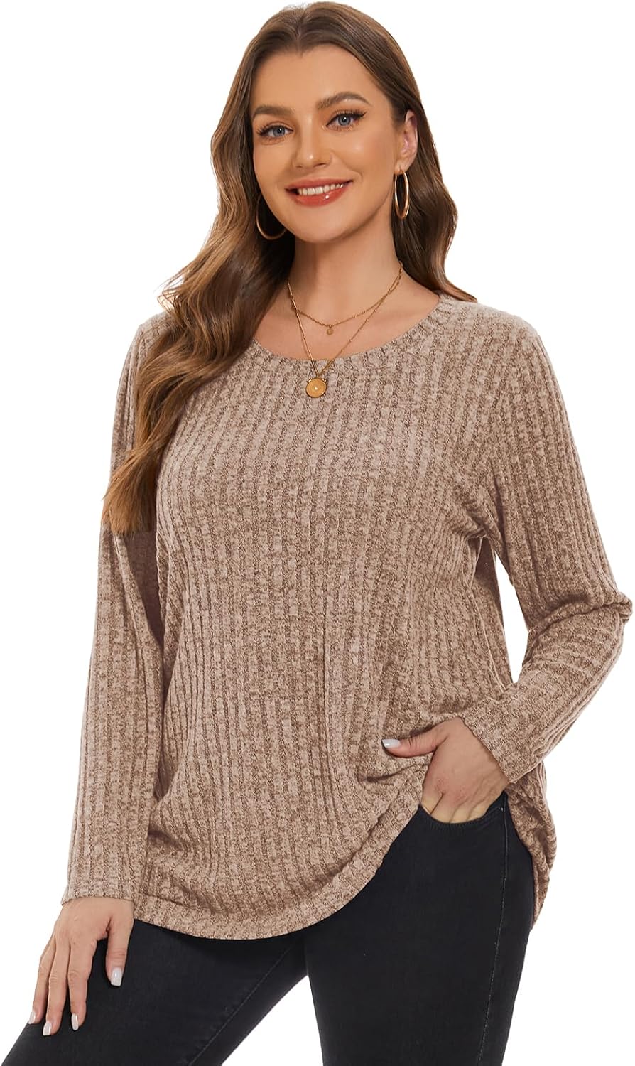 BELAROI Plus Size Tops for Women Tunic Shirts Long Sleeve Scoop Neck Casual Lightweight Sweaters Pullover Loose Fit - Image 5