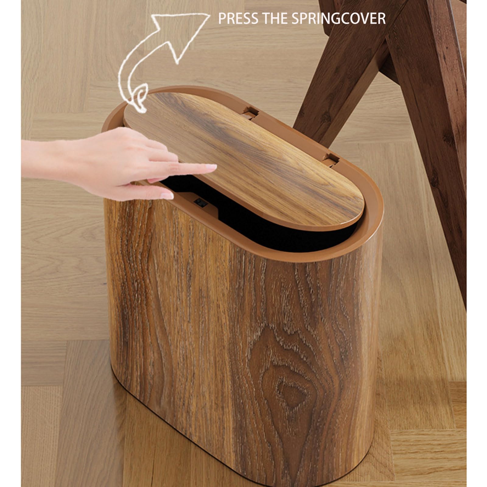 Cubo de basura de baño pequeño con tapas, de plástico mármol y madera - Cubo de basura con tapa para baño - Moderno cubo de basura para el hogar, interior y