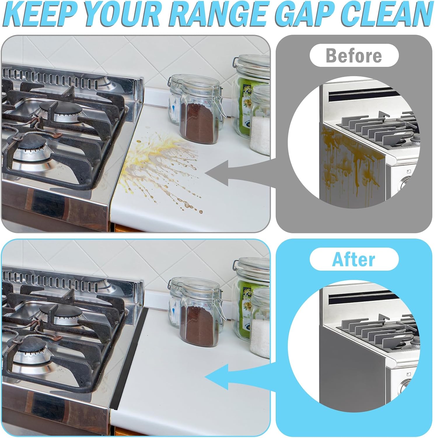 Stainless Steel Stove Gap Covers (2 Pack), Adjustable Stove Gap Filler 13.8" to 27.5", Heat Resistant Range Trim Kit for Gap Between Stove and Counter, Easy Clean Oven Side Gap Guard, Black