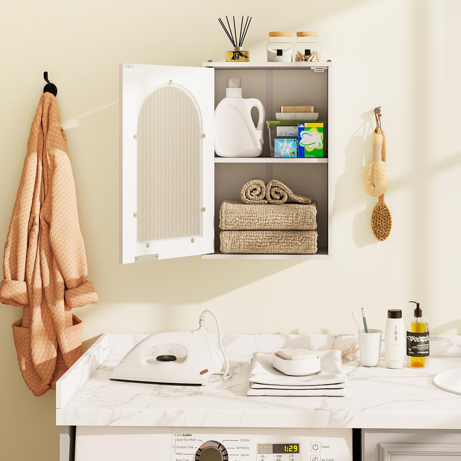 kleankin Wandkast voor badkamer, opbergkast, medicijnkast met verstelbare plank, afmetingen: 40 x 15 x 60 cm, wit