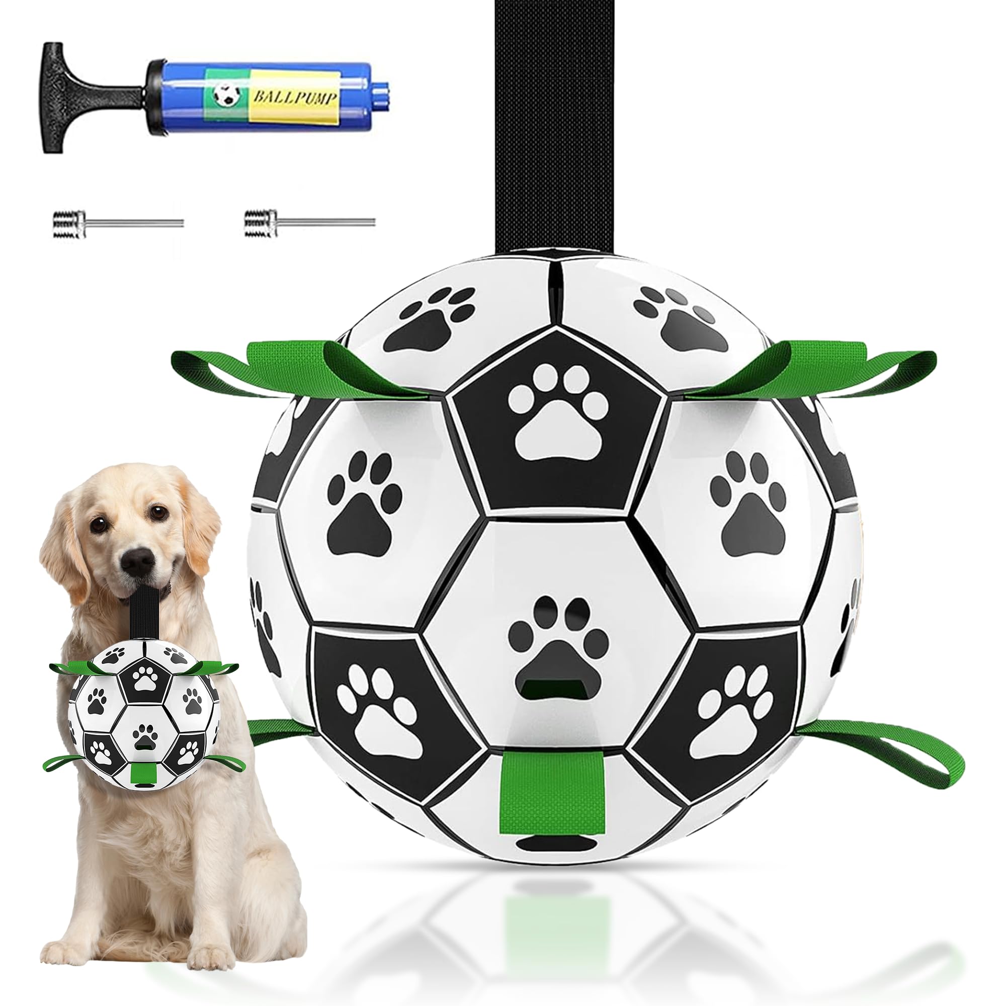 Dog Toys (8 Inch) Large World Cup Soccer Ball with Straps, Iterative Dog Toys for Tug of War, Yard Game, Dog Water Toy, Puppy Birthday Gifts, Durable Indoor & Outdoor Dog Balls for Small & Medium Dogs