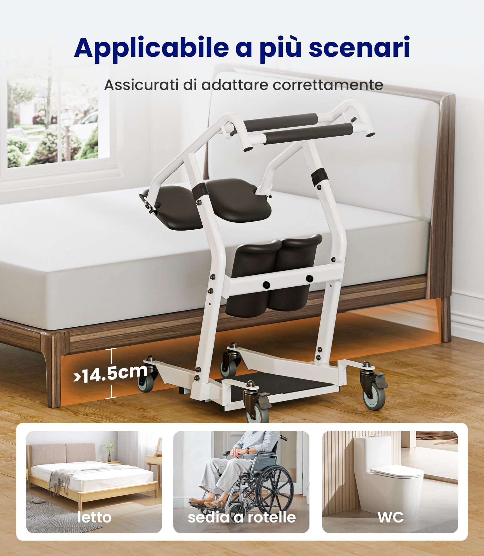 VOCIC AY03 Sollevatore pazienti, trasferimento seduto-in piedi 180 kg | Anziani assistenza casa, aiuto trasferimento letto carrozzina WC, sollevatore mobile per cura quotidiana 180KG