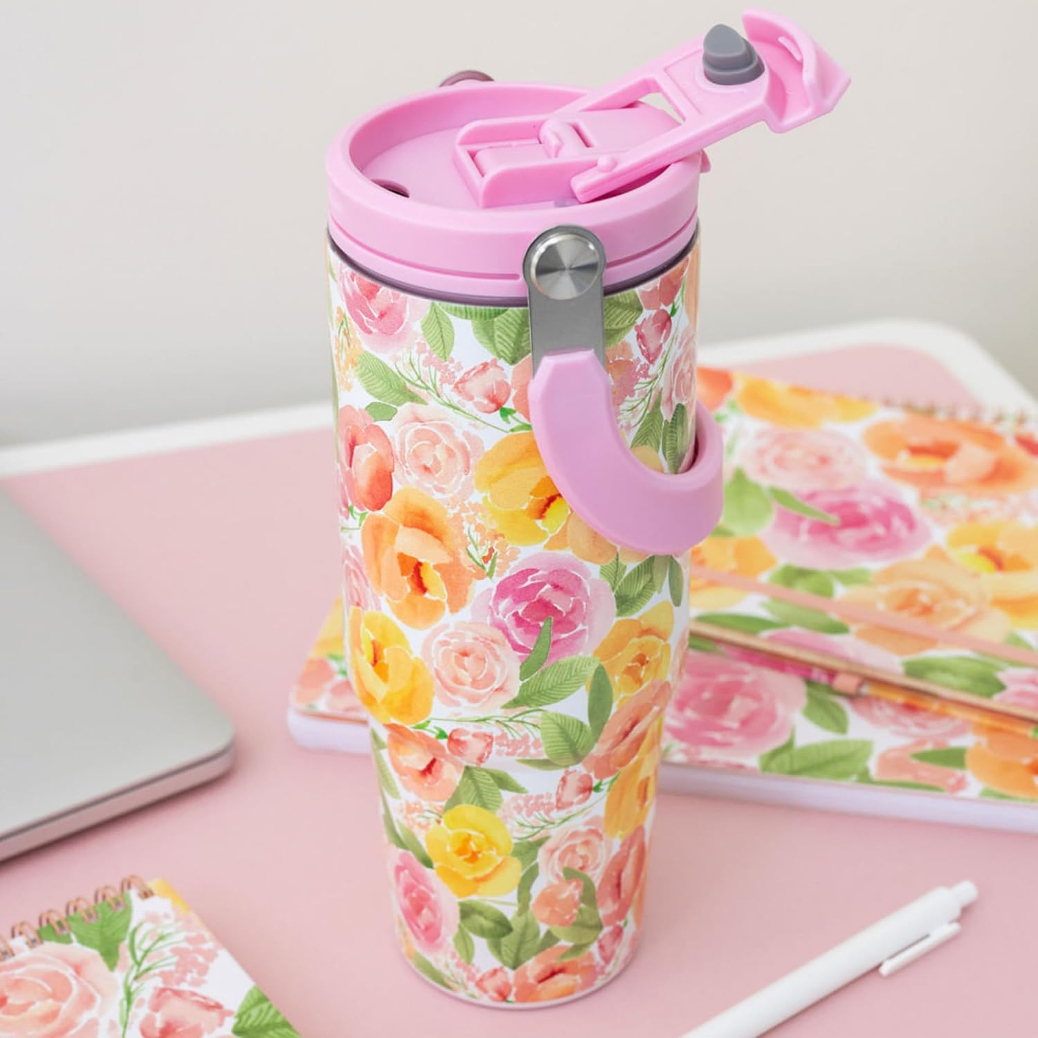 Steel Mill & Co 30 oz Stainless Steel Tumbler with Lid and Top Handle, Insulated/Thermal Travel Water Bottle, Large Tumbler, Full Posey - Image 3