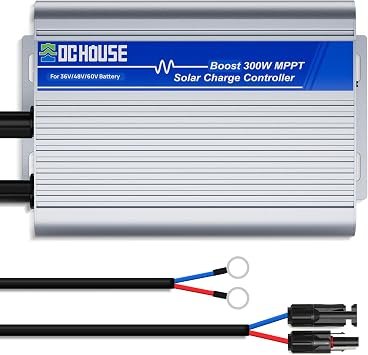DC HOUSE 300W Boost MPPT Solar Charge Controller, 13V-65V Input, 99% Charging Efficiency, Suitable for 36V/48V/60V Lead-Acid/LiFePO4 Battery for Off-Gird/Home/Shed