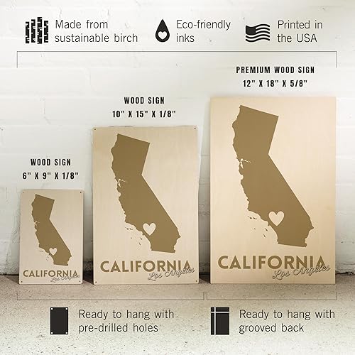 Miniatura 7 de Lantern Press 6x9 Inch Wood Sign, Ready to Hang Wall Decor, Los Angeles, California, State Outline and Heart (Gold)