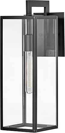 Hinkley Max 2594BK Medium Outdoor Wall Mount Lantern, Hand-Welded Aluminum Frame, Clear Glass Panels, Contemporary, Industrial Style, Black