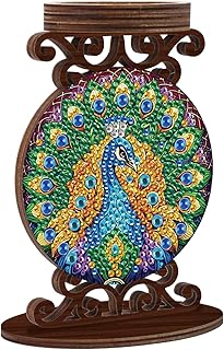 MVVMTOP Diamond Art Painting Kits of Candle Holder, 5D DIY Peacock Design Special Shaped Diamond Art Painting, Wooden Craft Stand for AromaRelax & Home Decor, Desktop Ornaments and Perfect Gifts