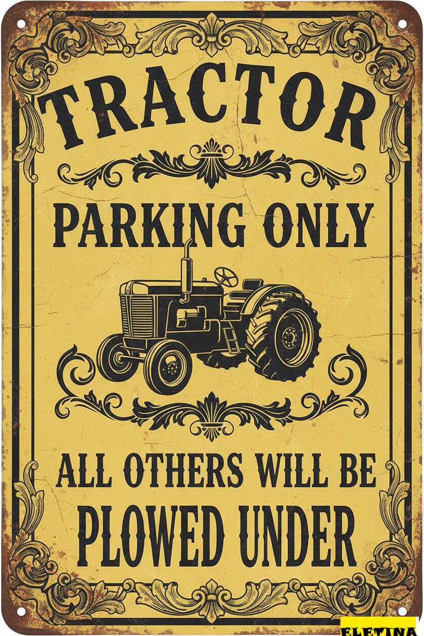 Tractor Parking Only Metal Tin Safety Warning Sign Outdoor Street Driveway Yard Road Business Decor 8x12in