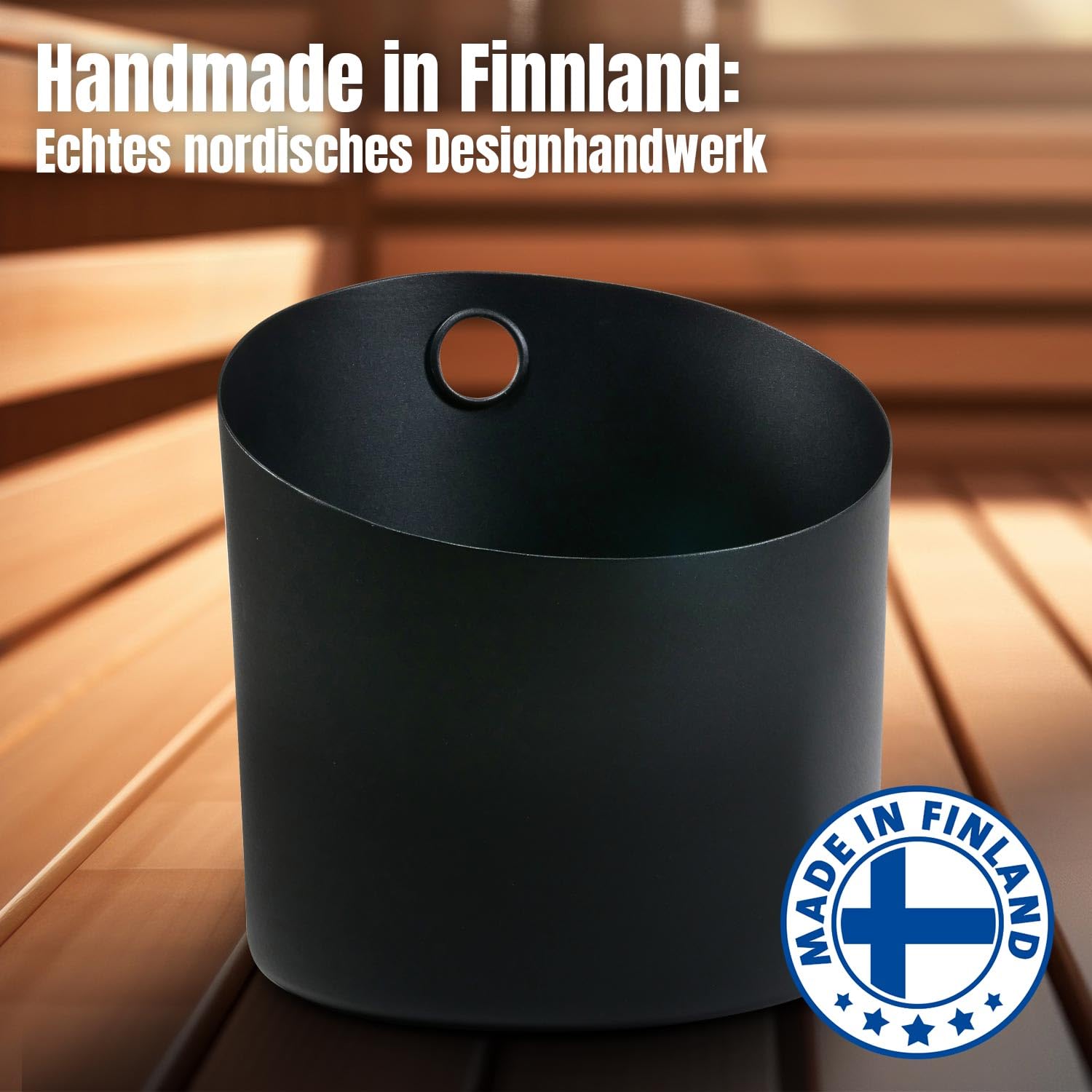 KOLO Sauna Set Kiulu 4 - Kübel 5 l + Aufgusskelle 300 ml - Schwarzes Aluminium - Bambusgriff - 2-teiliges Premium-Set für Aufgüsse und authentische finnische Saunakultur - Made in Finland