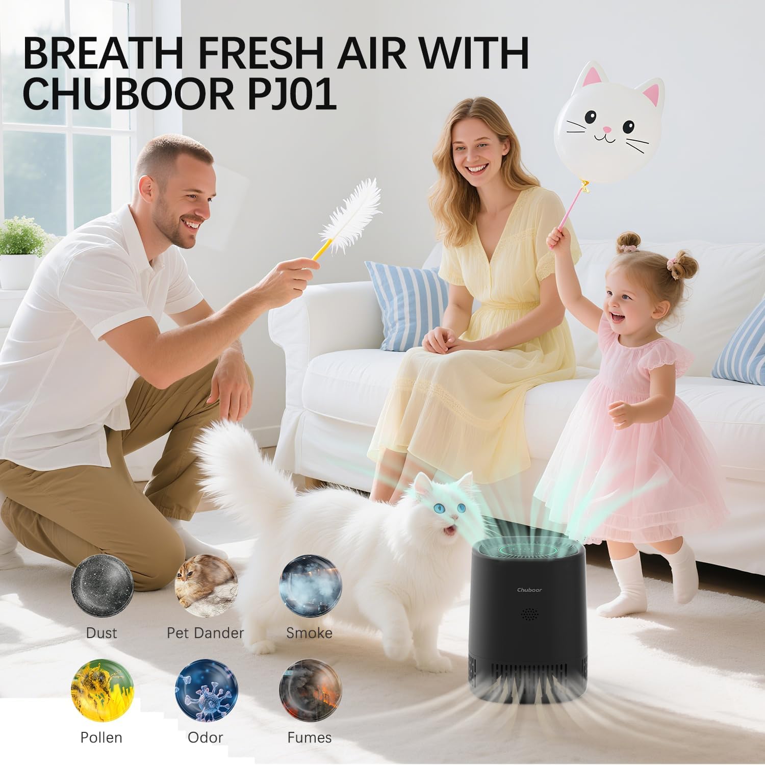 Chuboor Air Purifiers for Home Bedroom, H13 True HEPA Filter Air Cleaner for Pets Office desktop Living Dorm Room Smoke Kitchen, Auto Mode, Sleep Mode, PJ01A, Black