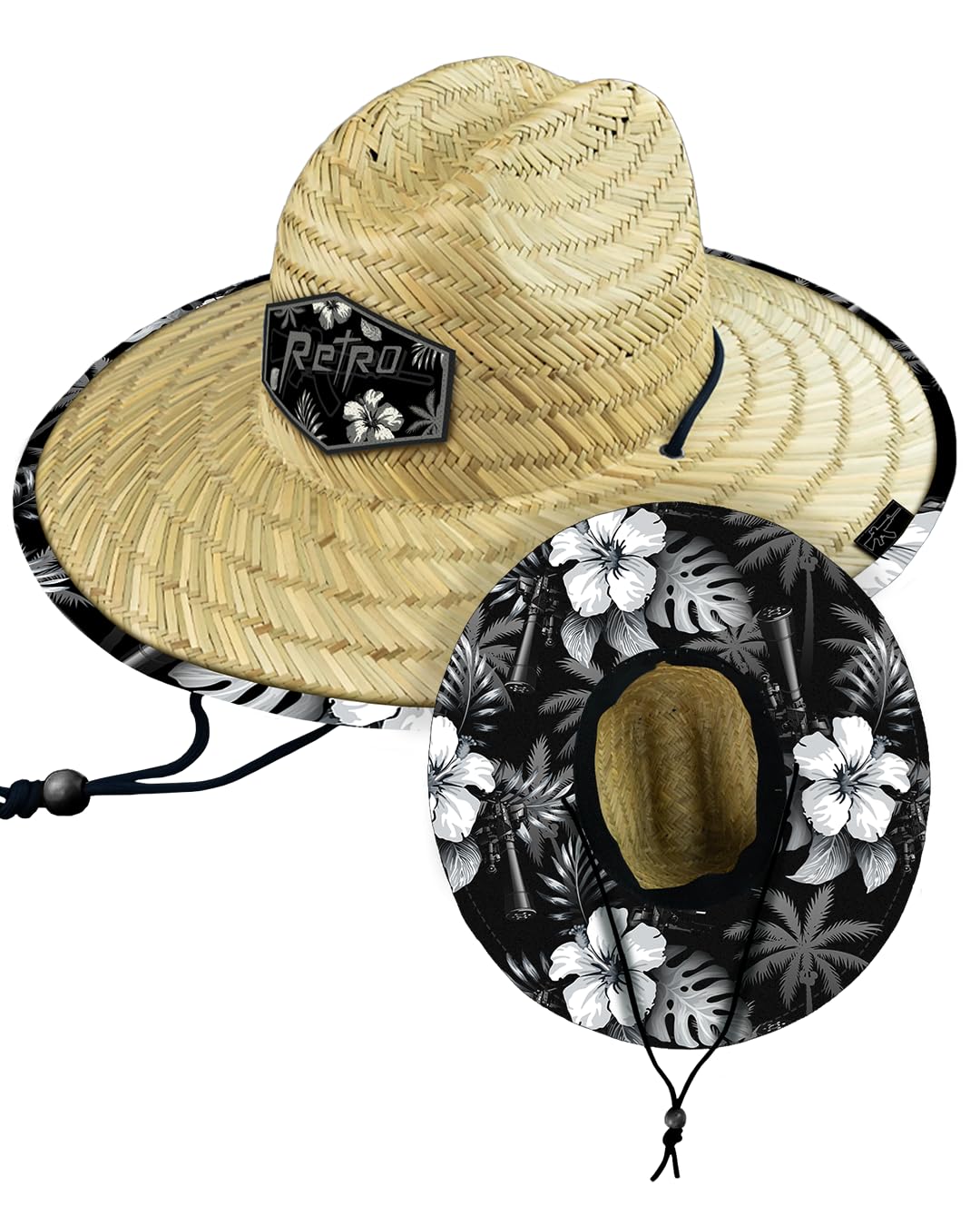 Retro Rifle Men’s Straw Sun Hat-Wide Brim Lifeguard Hat with Custom Under-Brim Prints-Lightweight Sun Protection for Outdoor
