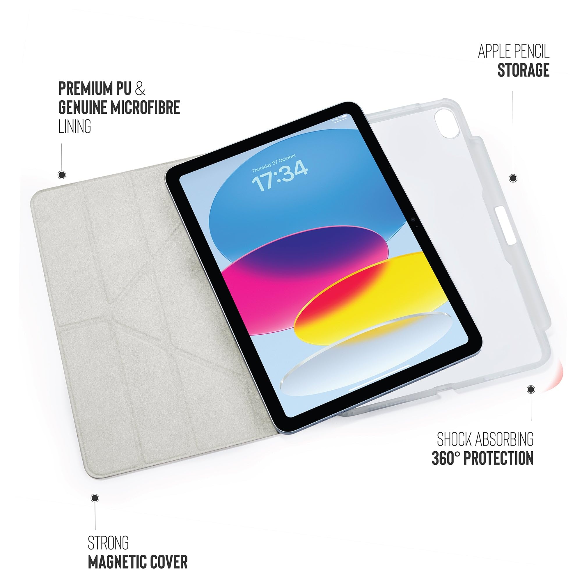 Pipetto Custodia in TPU Origami per iPad di 10a generazione (2022) | Custodia con supporto 5 in 1 resistente agli urti | Custodia Apple Pencil 1 | Custodia per iPad antibatterica al 99,9% - Oro rosa
